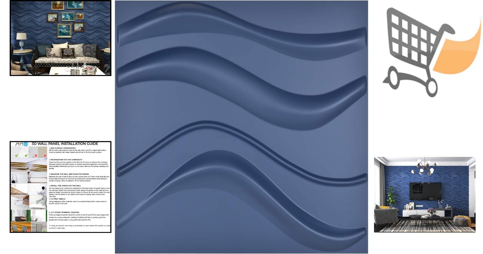Navy Blue PVC Wall Panel 19.7×19.7in 12 Pack Easy DIY Waterproof Interior Decor