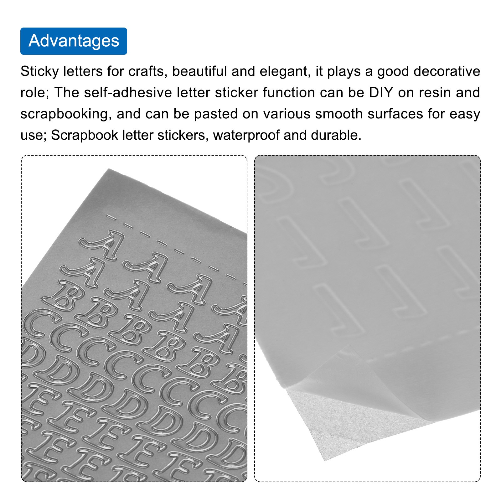 8 Sheets Alphabet Letter Sticker Silver Upper Lower a to Z Self Adhesive