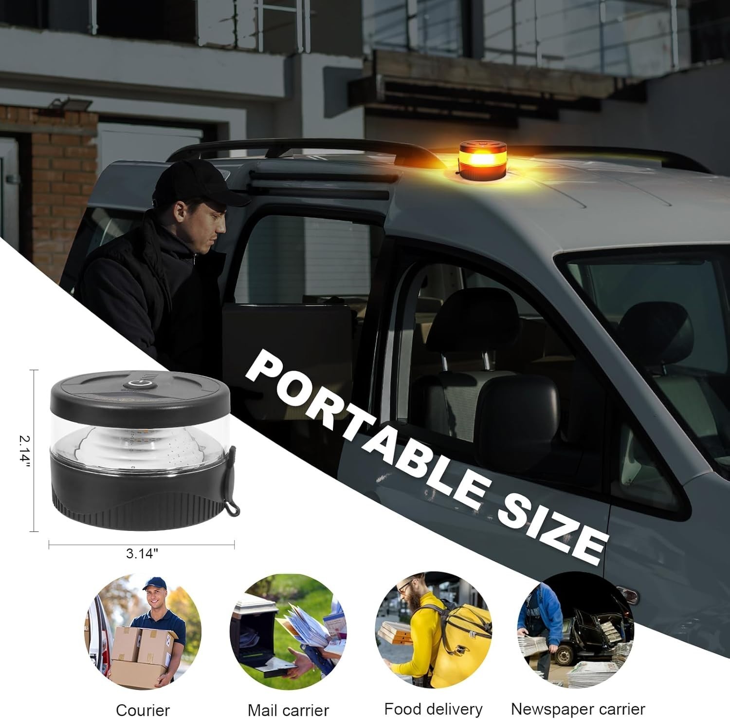 Magnetic Wireless Beacon Light, USB-C Rechargeable LED Strobe Lights for Trucks,