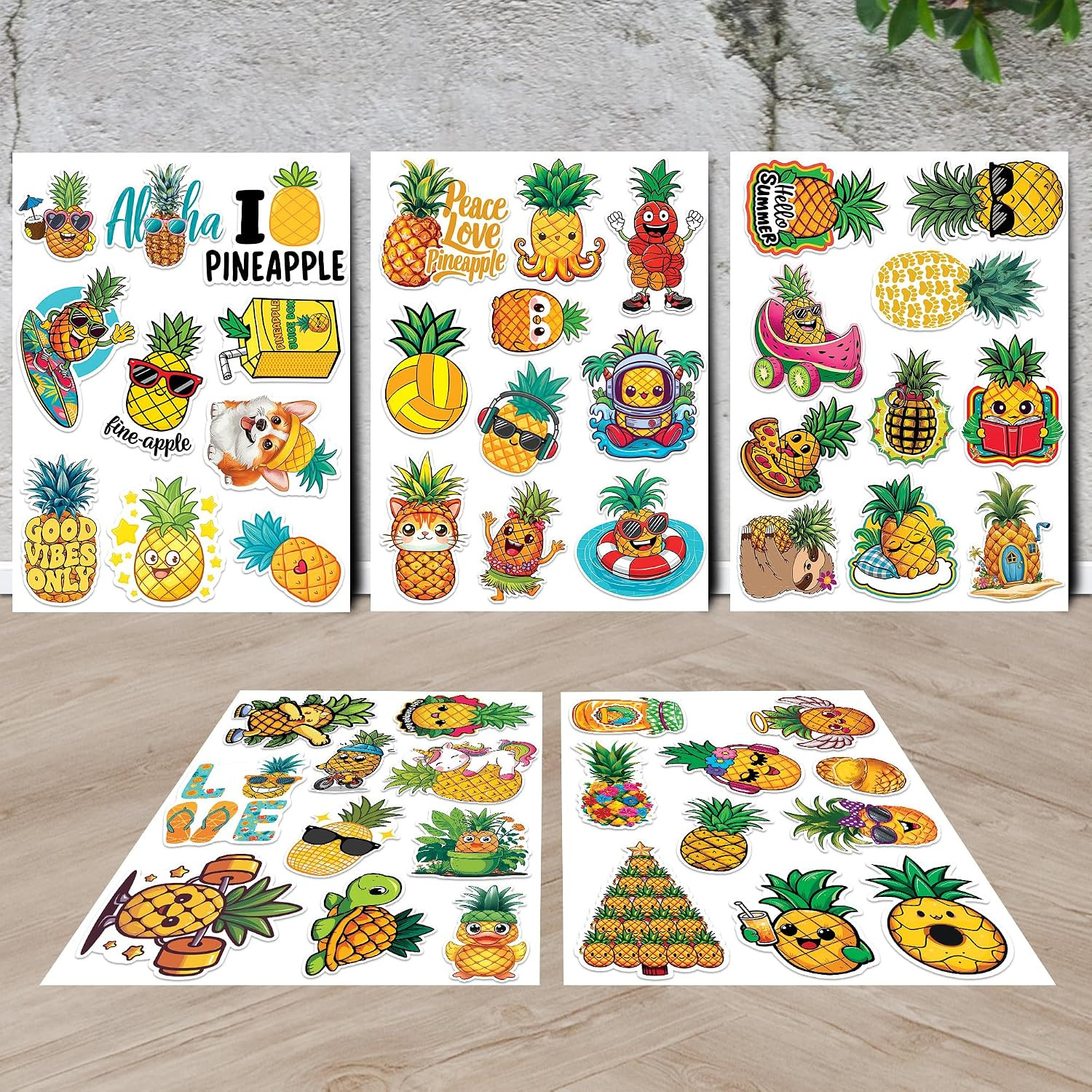 Pineapple Stickers 50 Pieces Vinyl Waterproof Decal for Laptop Water Bottle Phon