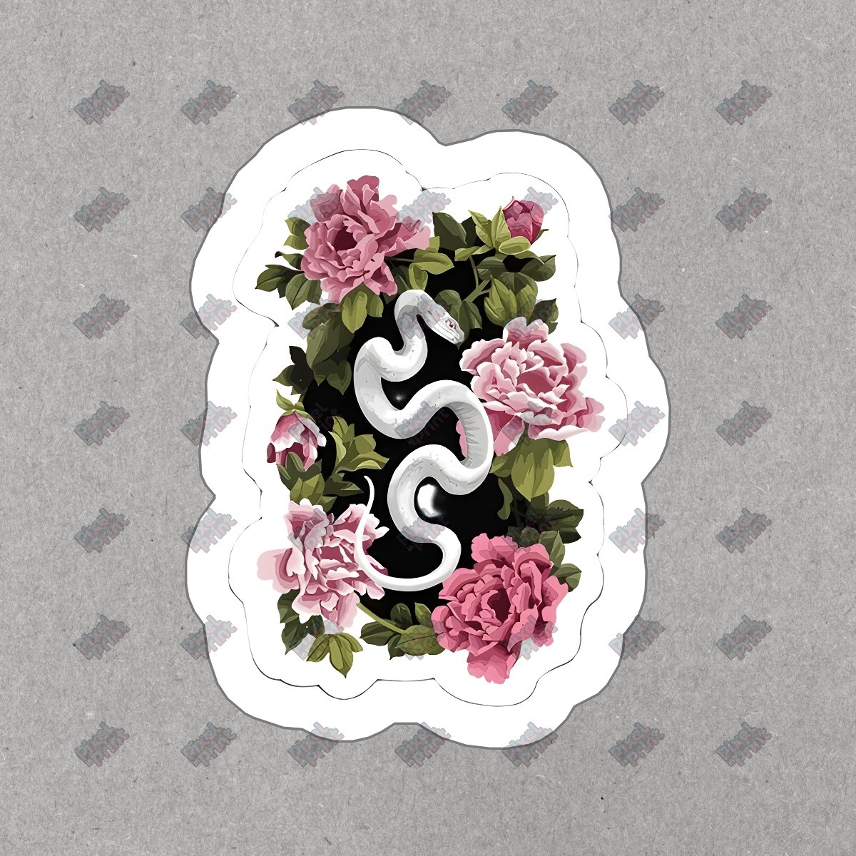 Elegant White Snake and Floral Vinyl Sticker Nature Inspired Decal #768487