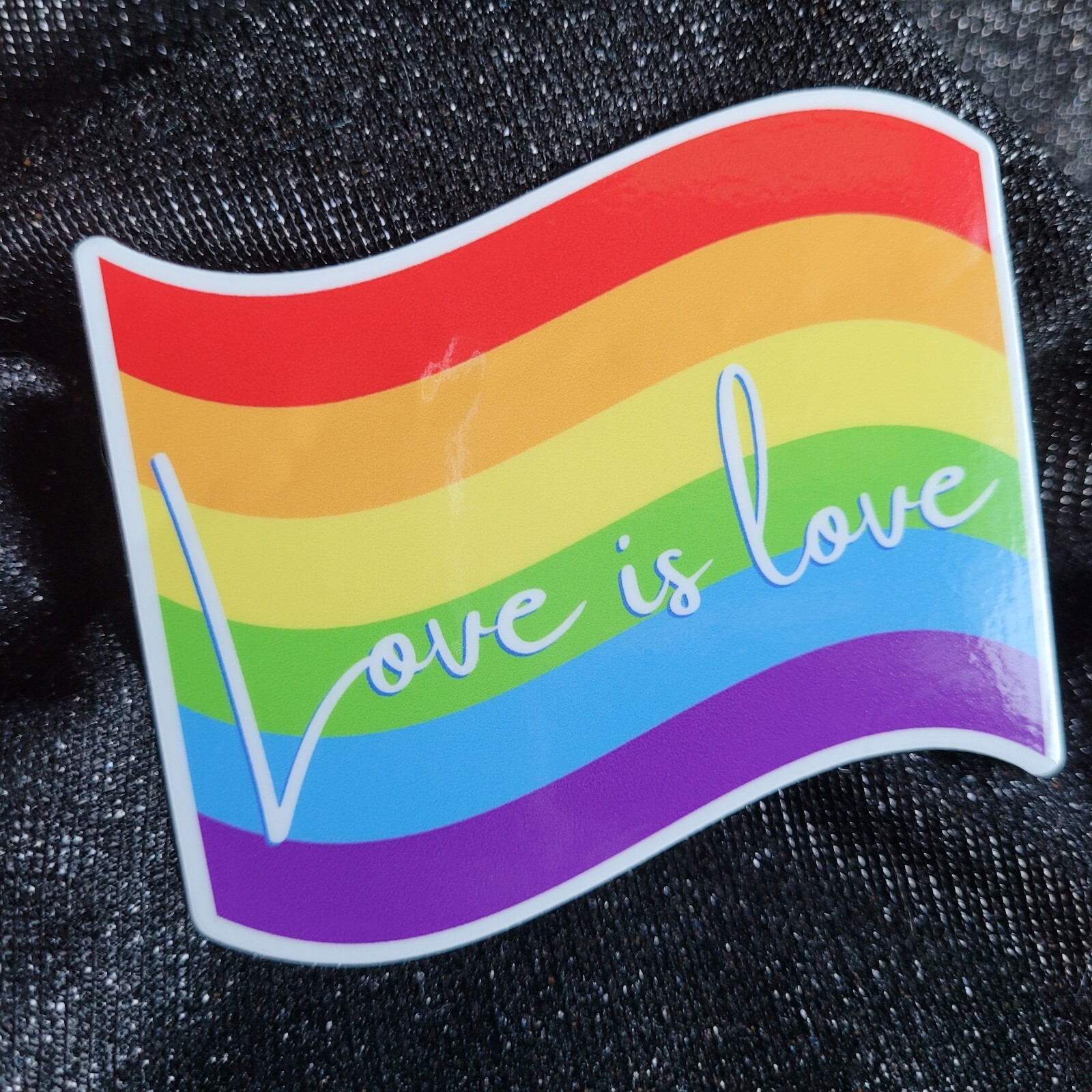 RNBW003 Rainbow Wavy Flag Shaped Pride Sticker | Love is Love | LGBTQ Sticker |