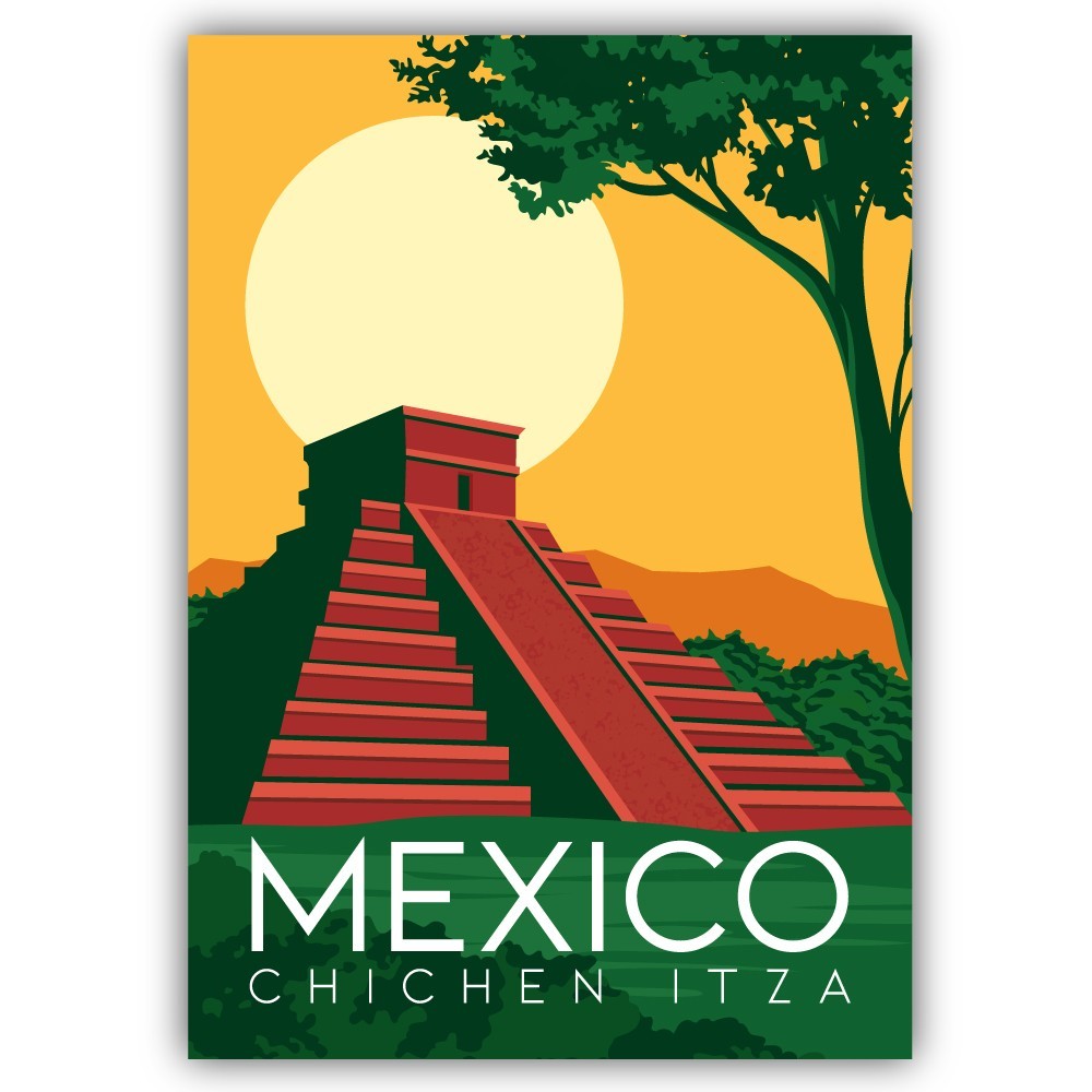 Mexico Chichen Itza Vintage Poster Art Cut To Shape Vinyl Sticker
