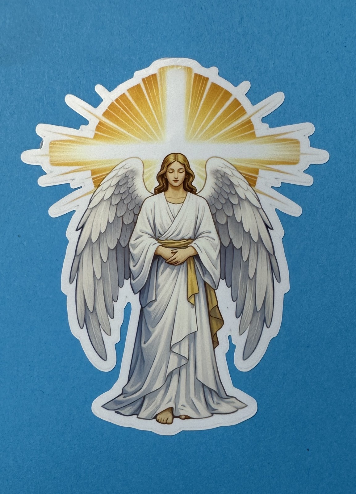 3 inch Angel with Cross Light Vinyl Sticker Religious Christian Wings Decal