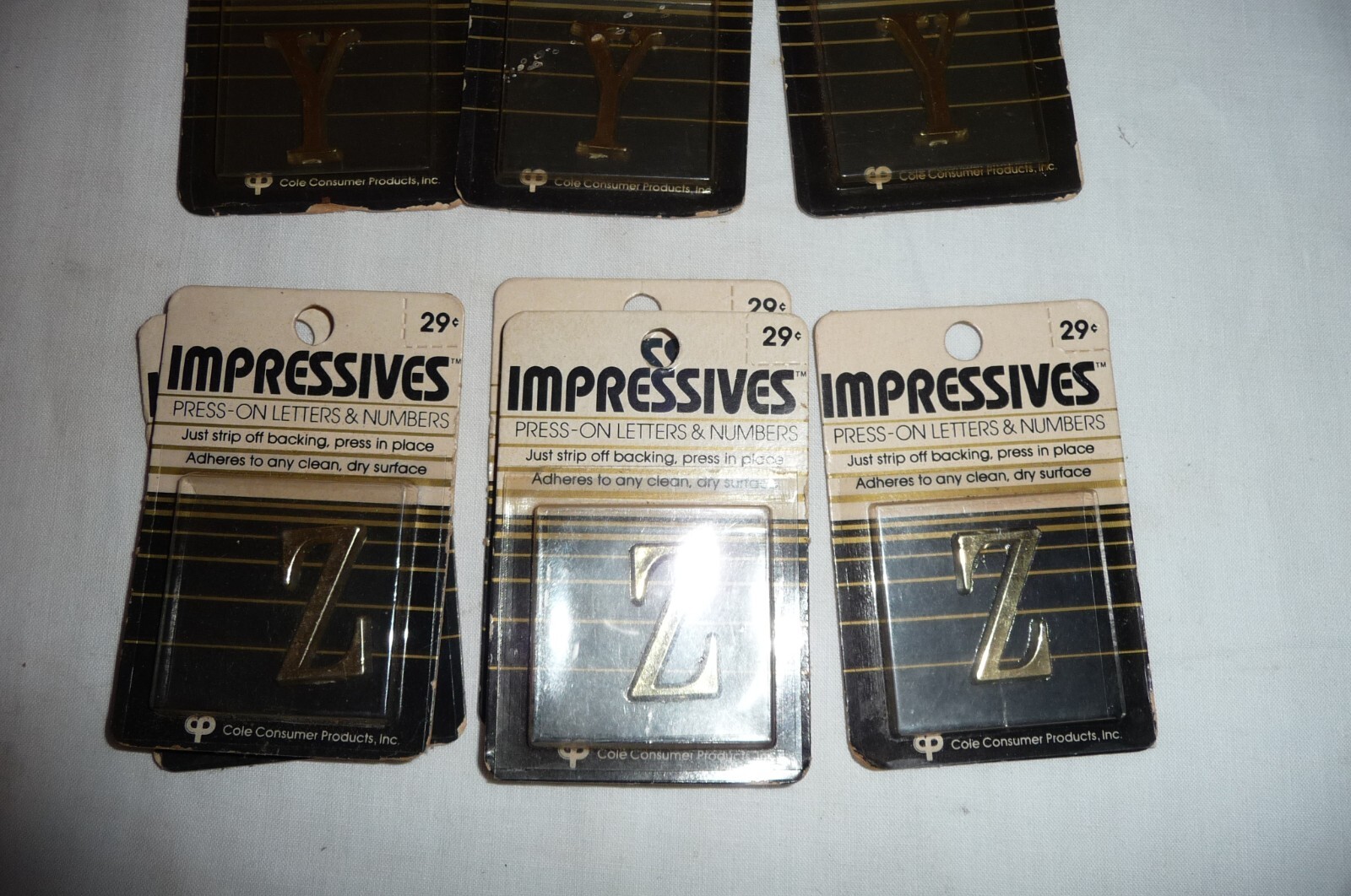 Lot 102 NEW VTG 80’s Moderne Impressives Press-on letters & numbers GOLD Brass