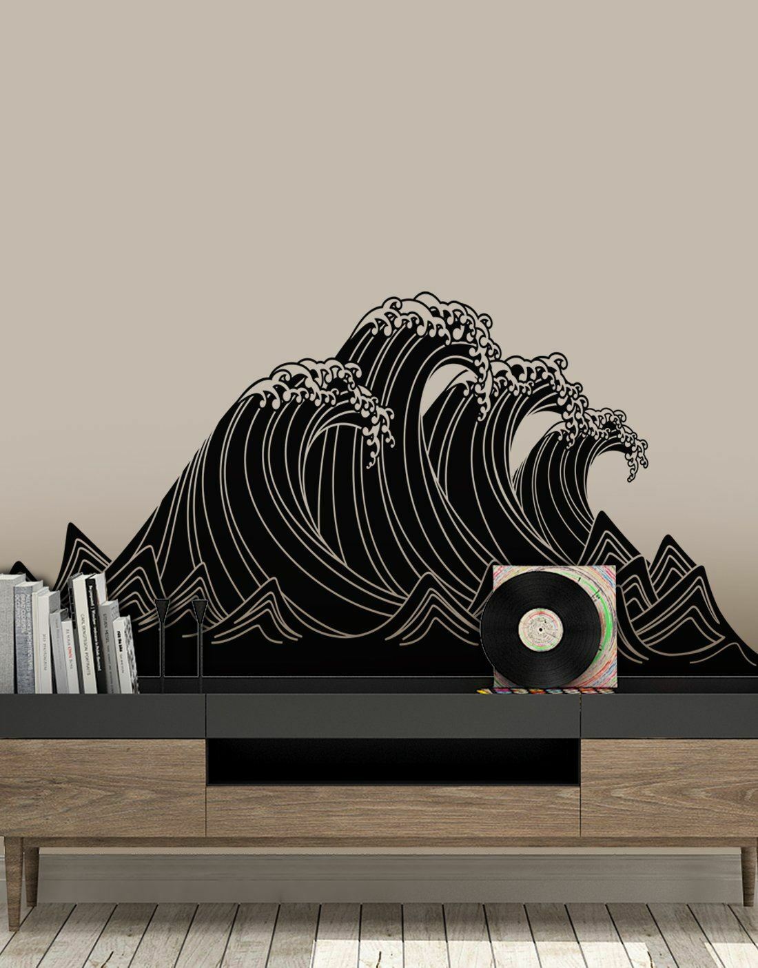 Japanese Typhoon Wave Abstract Wall Decal Sticker. Hokusai Great Wave. #6110