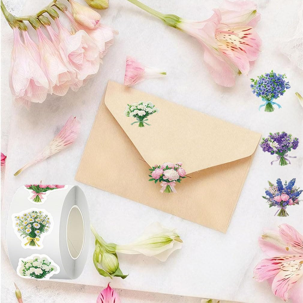 500 Pcs 1-Inch Roll Flower Bouquet Stickers for Crafting and Labeling