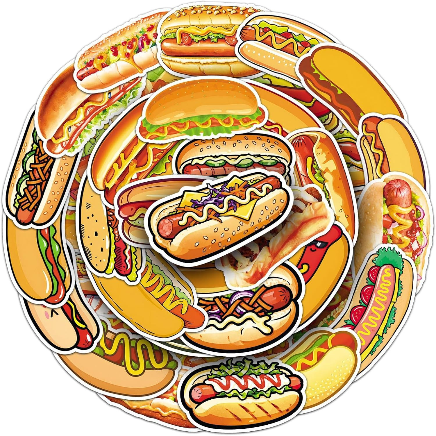 50 Pcs Hot Dog Stickers – Waterproof Vinyl Decals for Laptops, Phones, and More