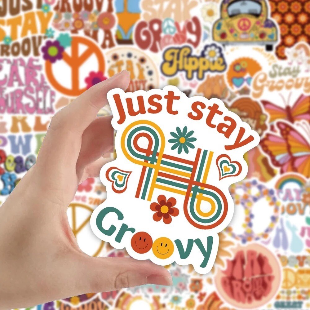 50 PCS Retro Hippie Life Stickers Groovy Peace Love Decals Laptop Hydro Set A