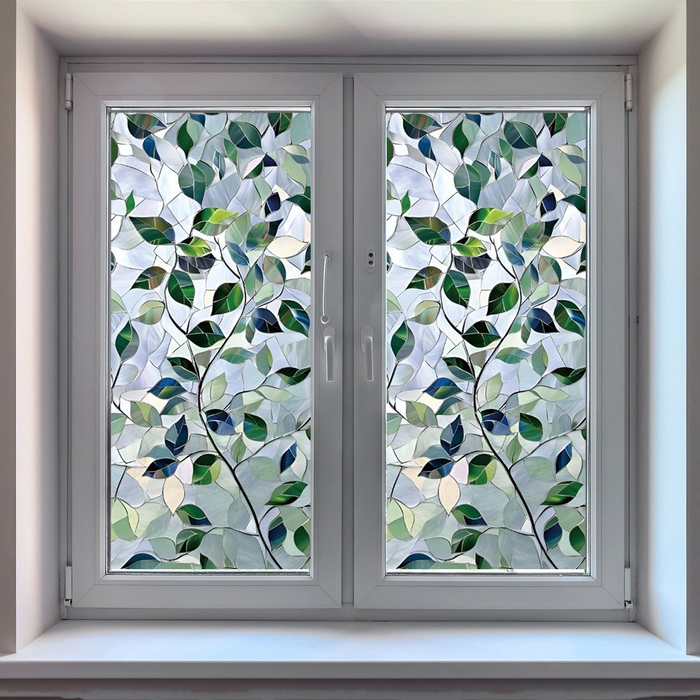 Window Film Elegant Foliage Design PVC Static Cling for Residential Use