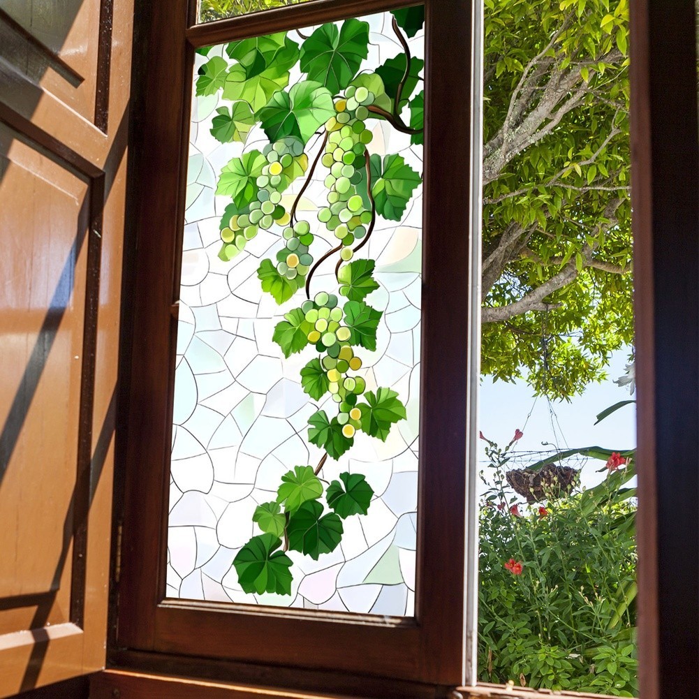Window Film Elegant Foliage Design PVC Static Cling for Residential Use