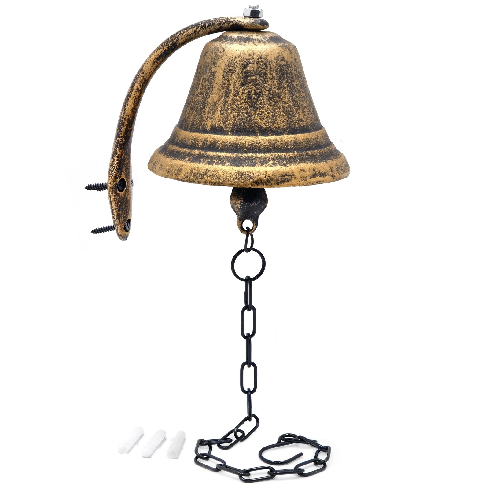 Dinner Bell Wall Hanging Mount Heavy Cast Solid Iron Decoration Gold Small