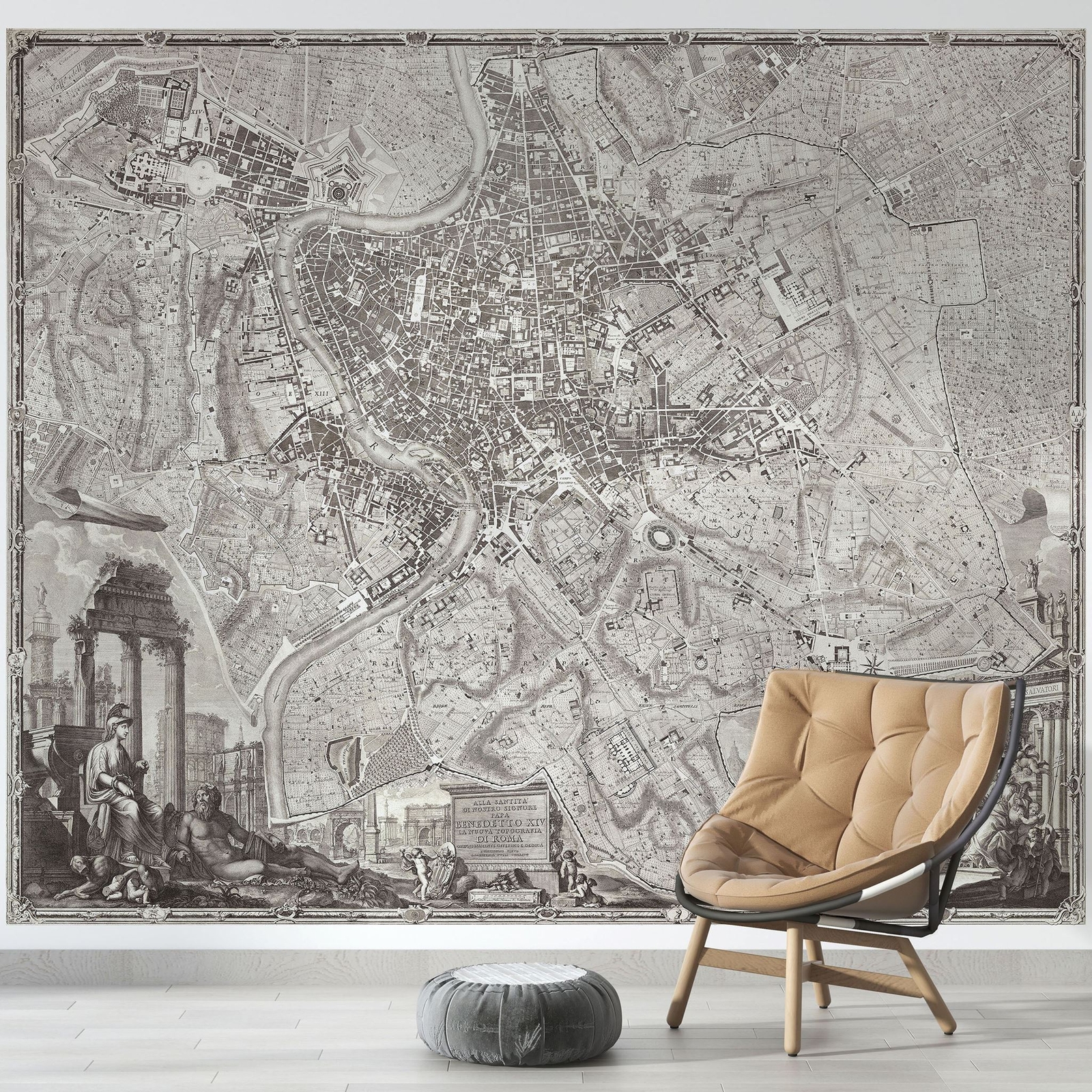 Vintage Old Map of Rome Italy Wall Mural. The Large Plan of Rome Peel and Stick