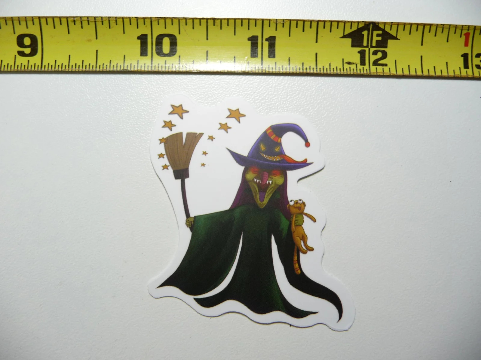 HALLOWEEN WITCH SHARP TEETH BROOM PET SMALL STICKER DECAL FALL SEASON DECORATION
