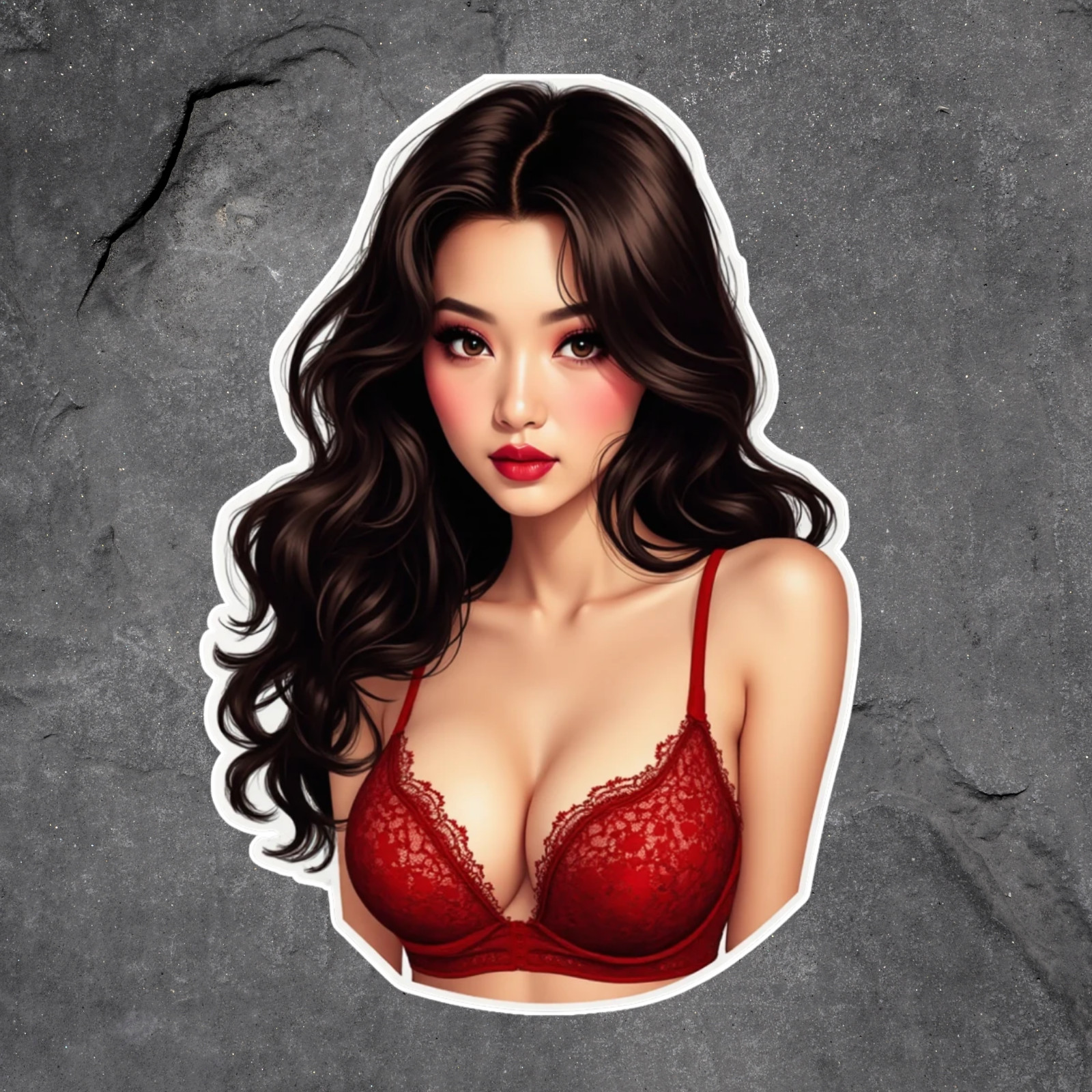 Pinup Girl Sticker Vinyl Decal Sexy Woman Red Lace Bra Fashion Style
