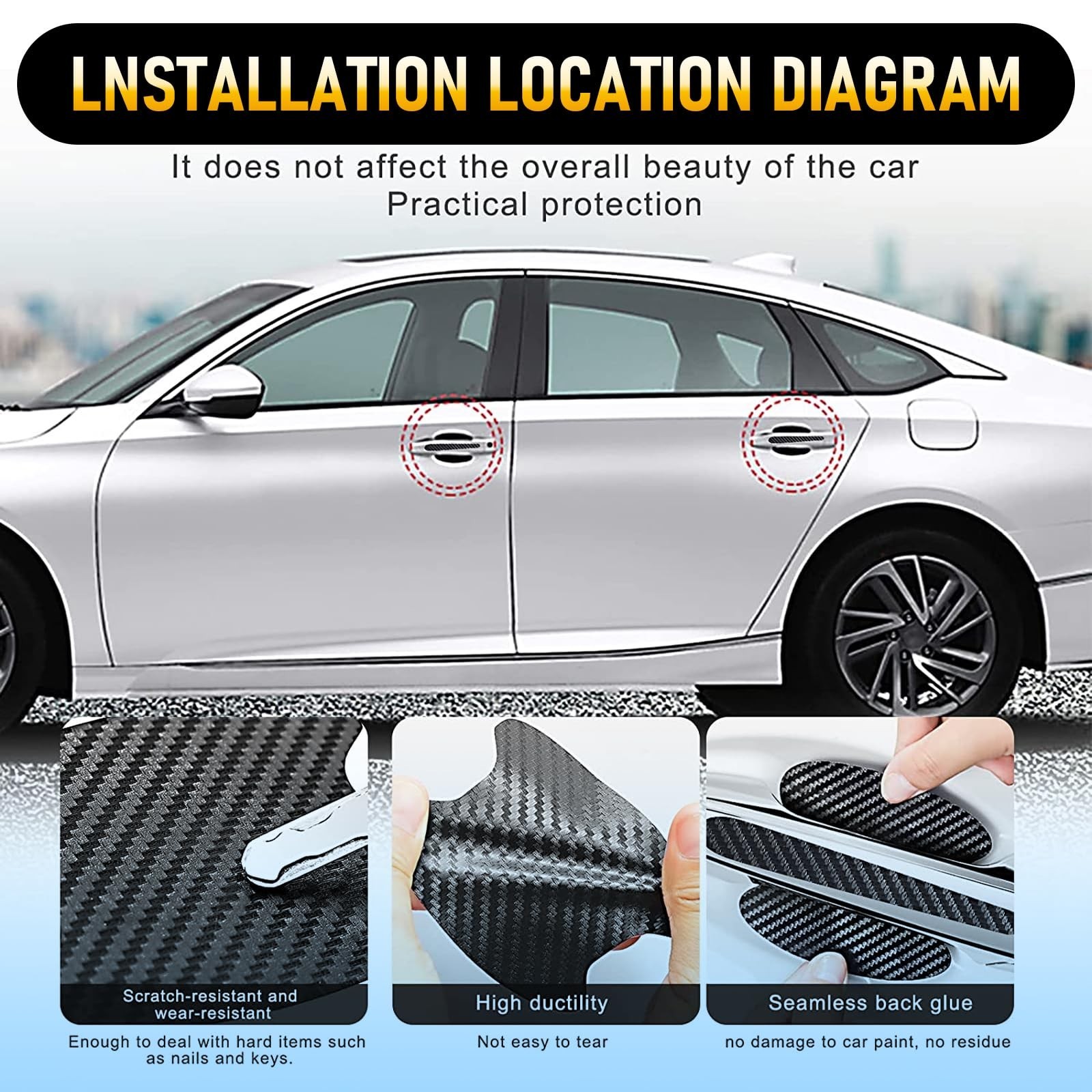 gunhunt 8 PCS Door Handle Scratch Protectors, Carbon Fiber Handle Cover Anti …
