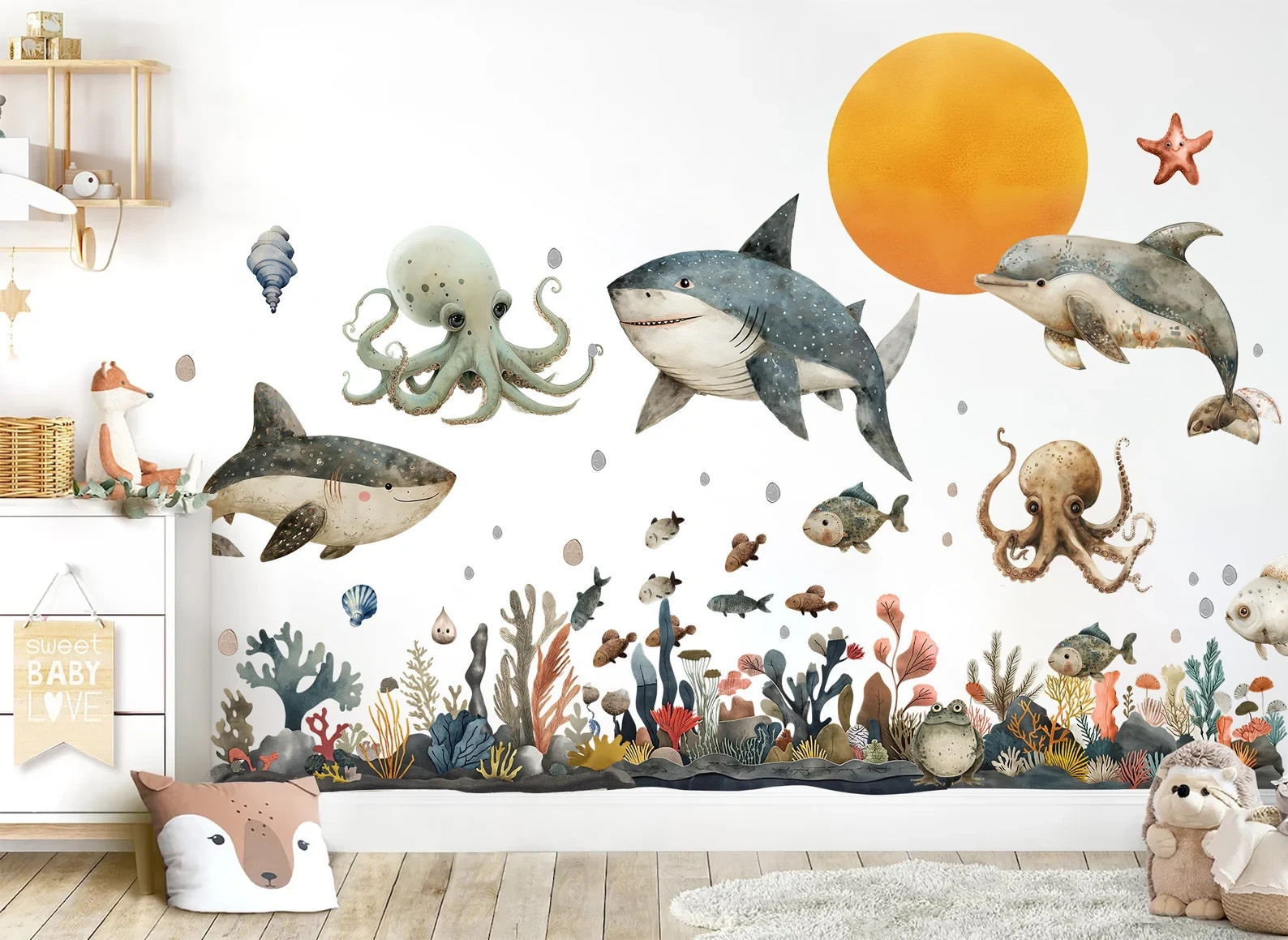 Removable Ocean Animals Stickers for Kids Room, Whale, Shark, Dolphin-Br469