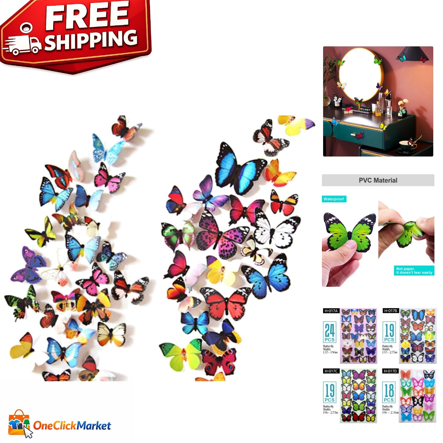 Waterproof 80pcs Butterfly Wall Stickers – Colorful Indoor Decor for All Ages