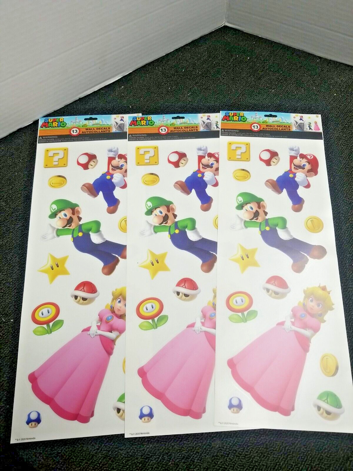 SUPER MARIO, Lot of 3, Wall Decals, 13 Wall Decals Autocollants New 2020 A26