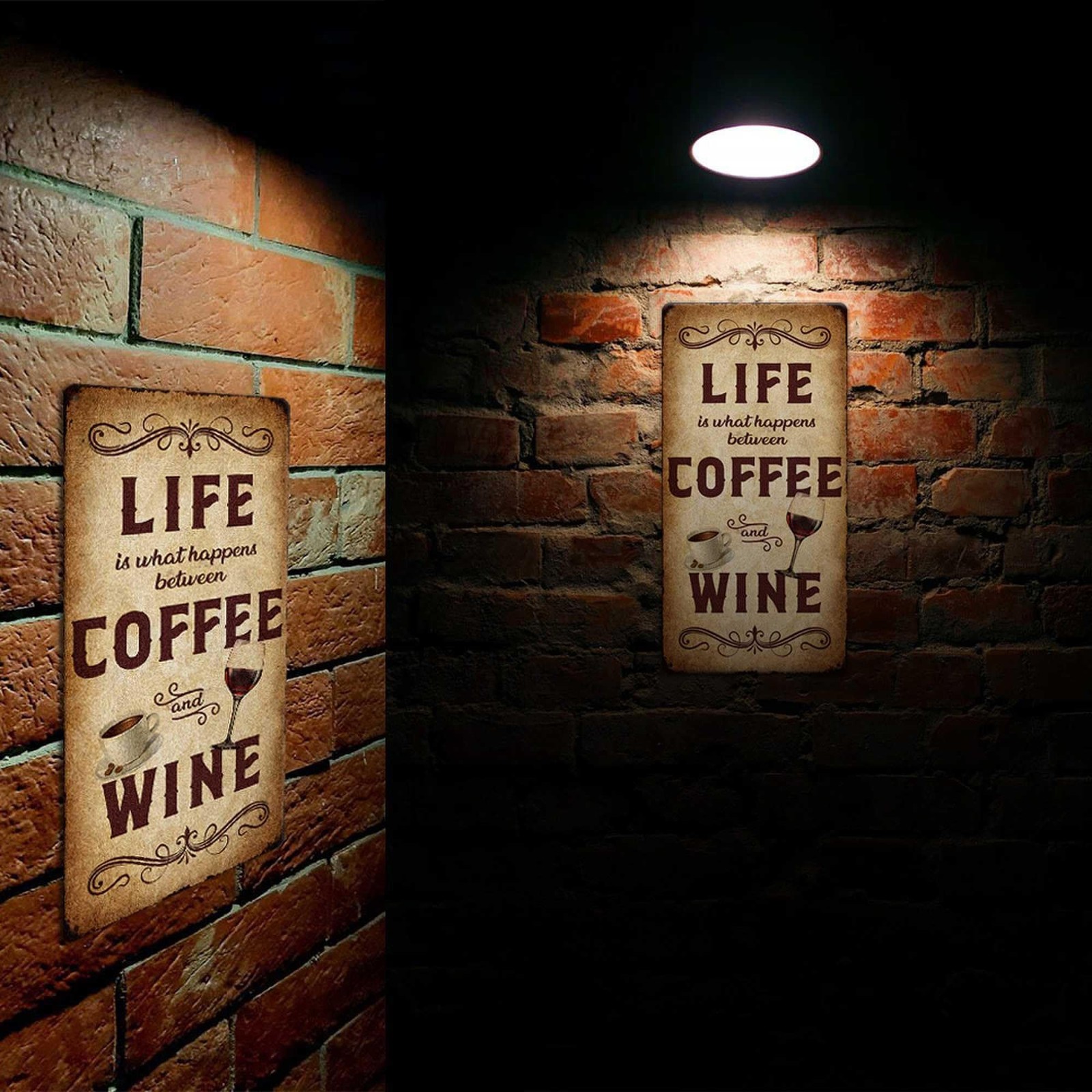 Life Is What Happens Between Coffee And Wine Metal Sign Home Decor Retro Rust…