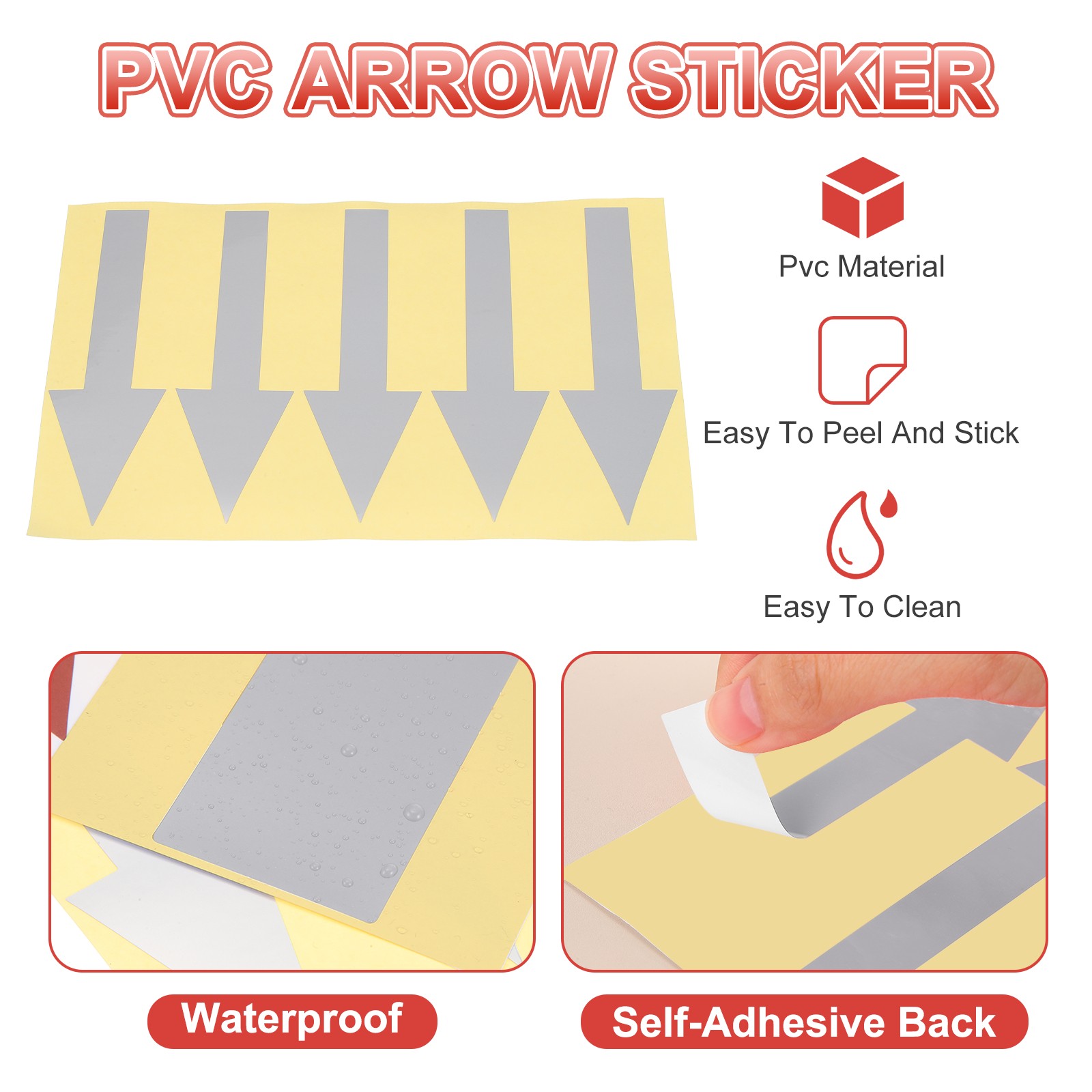 Arrow Sticker, (6×1.5 Inch, Silver Gray) (40 Pcs), Waterproof Arrow Sign Sticker