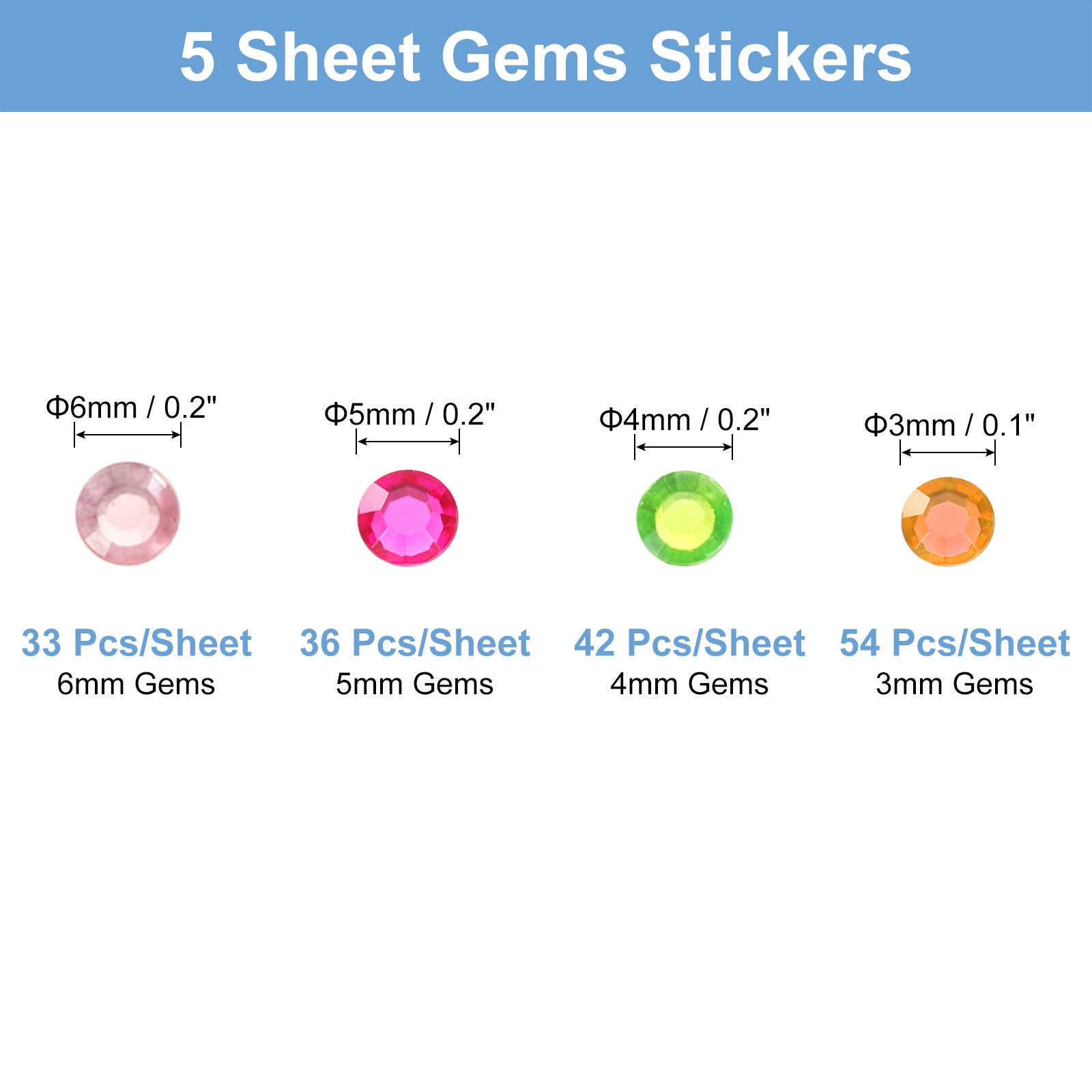 600Pcs Gems Stickers for Crafts, 5 Sheet Circular Rhinestone Stickers,Multicolor
