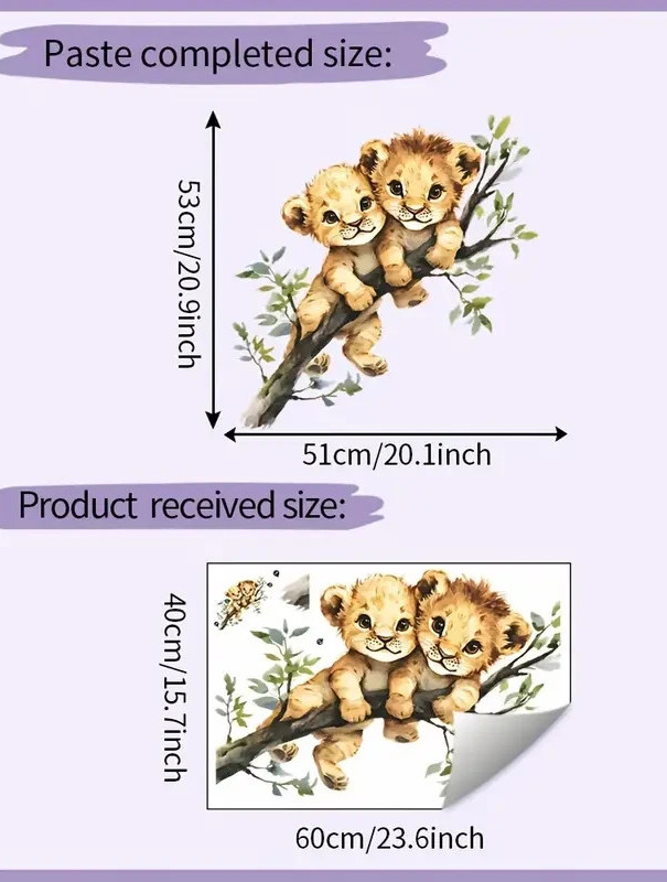 Wall Decal Animals Jungle Lion Cubs NEW Kids 20×20 Self Adhesive Stickers 68