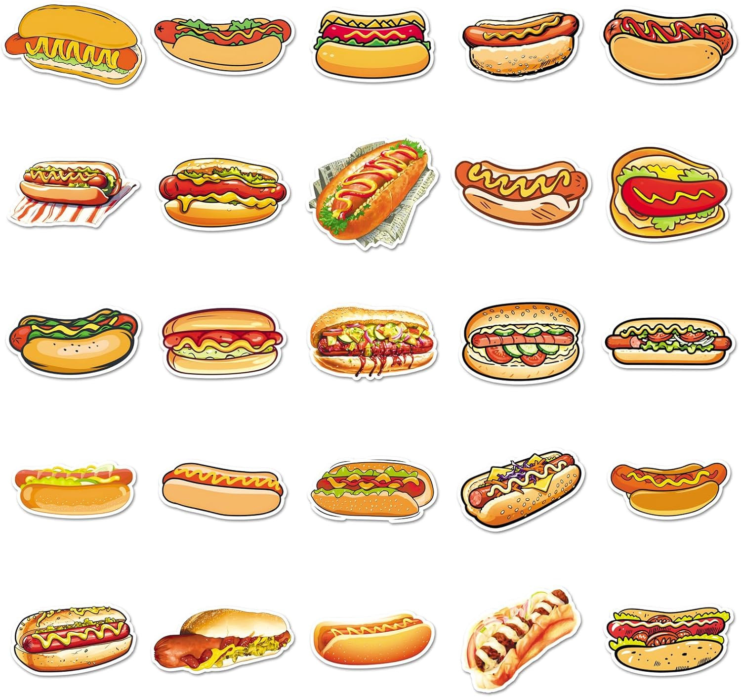 50 Pcs Hot Dog Stickers – Waterproof Vinyl Decals for Laptops, Phones, and More