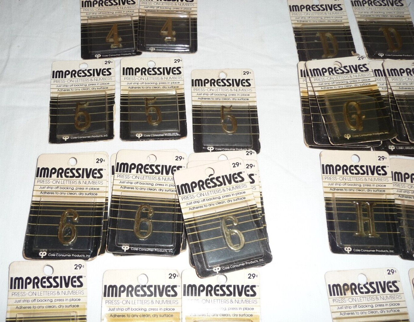 Lot 102 NEW VTG 80’s Moderne Impressives Press-on letters & numbers GOLD Brass