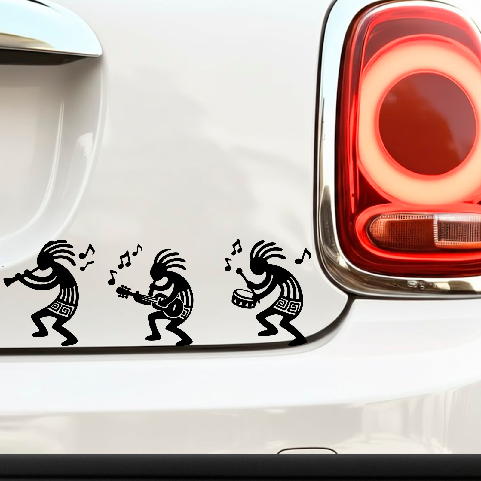 3 Kokopelli Tribal Musicians Vinyl Decal Set 3x3in Southwest Music Sticker Pack