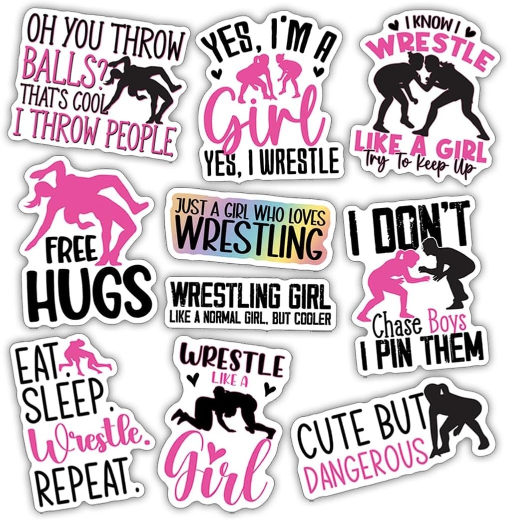 10pcs Girl Wrestling Sticker Wrestle Like a Girl Women Wrestler Quotes Decal