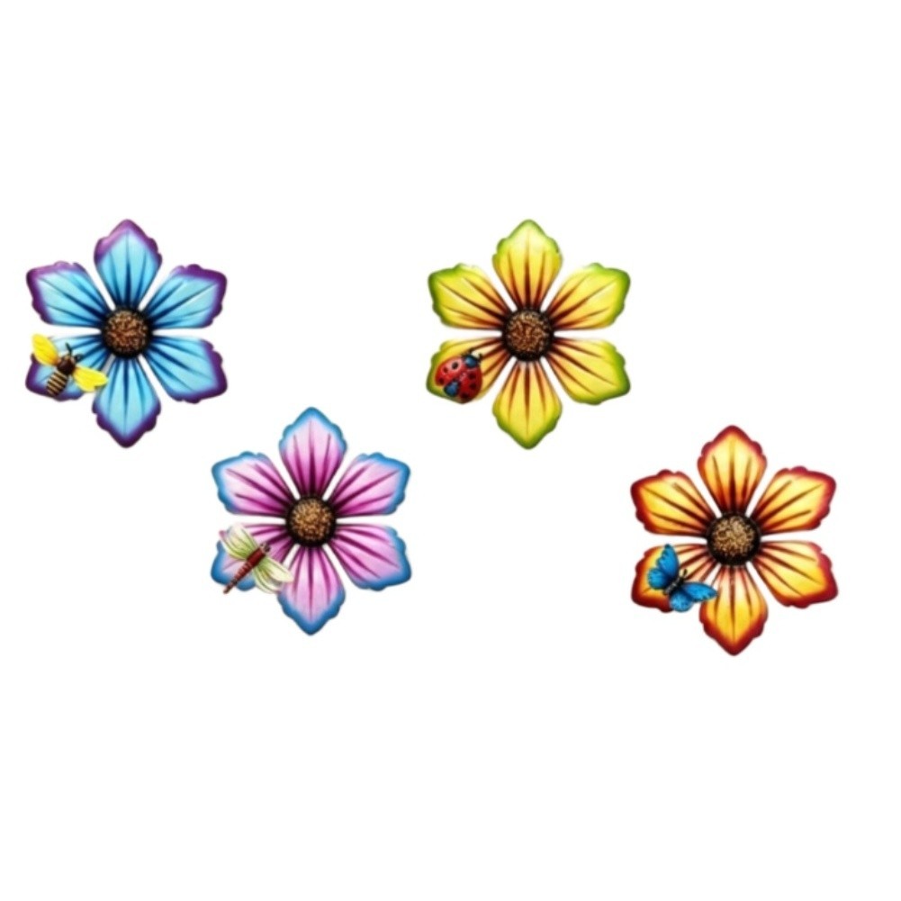 Outdoor Metal Flower Wall Decor Set of 4 for Yard Patio Porch Indoor Space