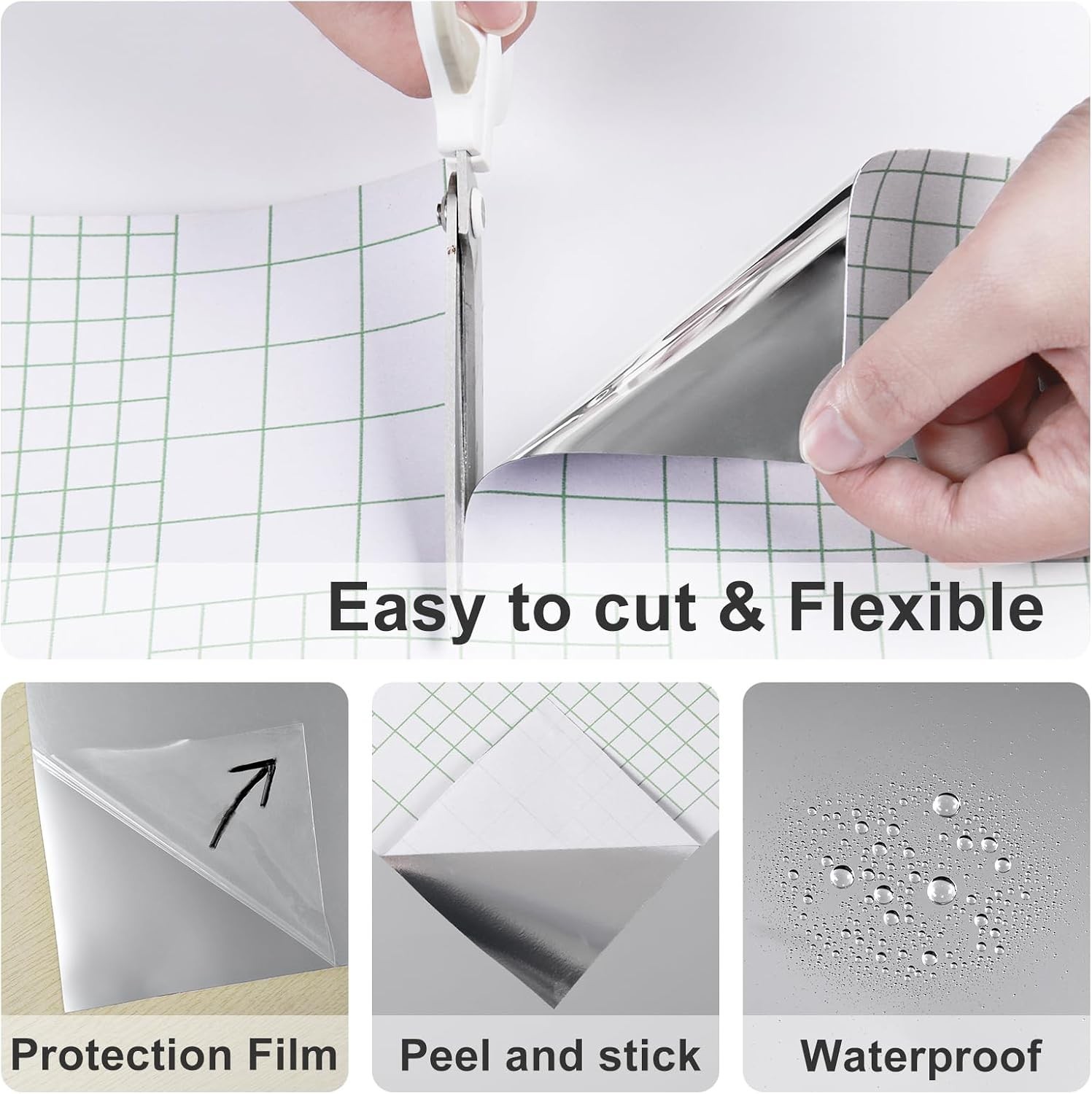 Mirror Stickers for Wall Flexible Silver Mirror Wallpaper Peel and Stick | Self