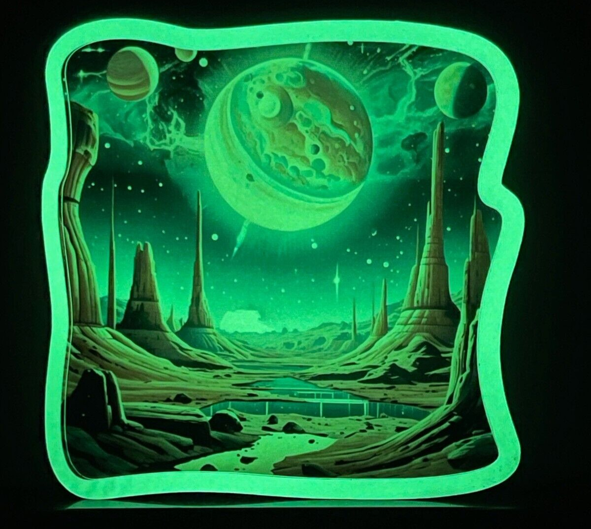 Retro Other Worlds Glow Dark Stickers Sci-Fi Fantasy Art Space Planets Laptop