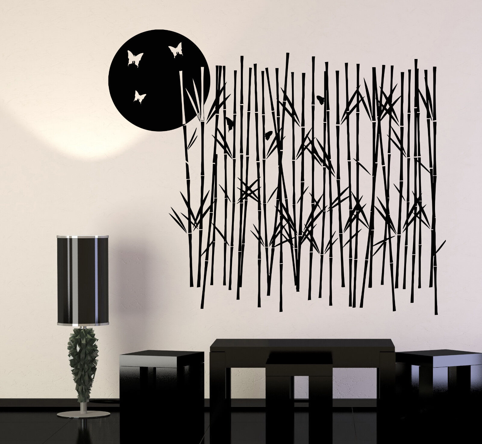Vinyl Wall Decal Bamboo Grove Tree Moon Butterfly Nature Stickers (1332ig)