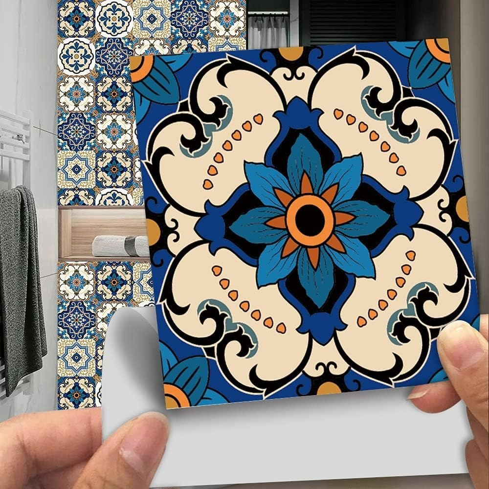 Bohemian Style 12 Pcs 6×6 in Decorative Tile Stickers,Peel and Stick Wallcove…