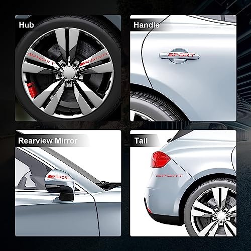 Car Decal Stickers, 14 PCS Reflective Sport Logo, Auto Wheel Rim Decor, Red