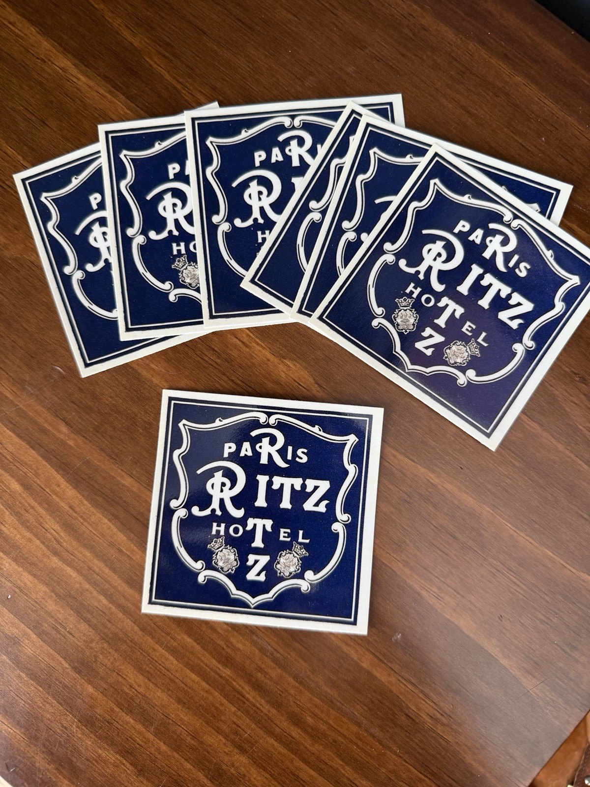 Paris Ritz Hotel Logo Vinyl Sticker 3” Square Navy White