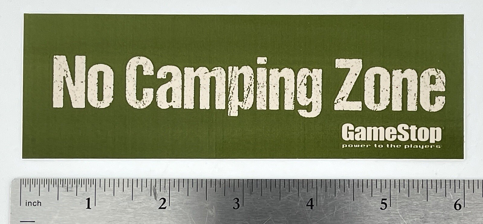 "No Camping Zone" Sticker Green & Tan New