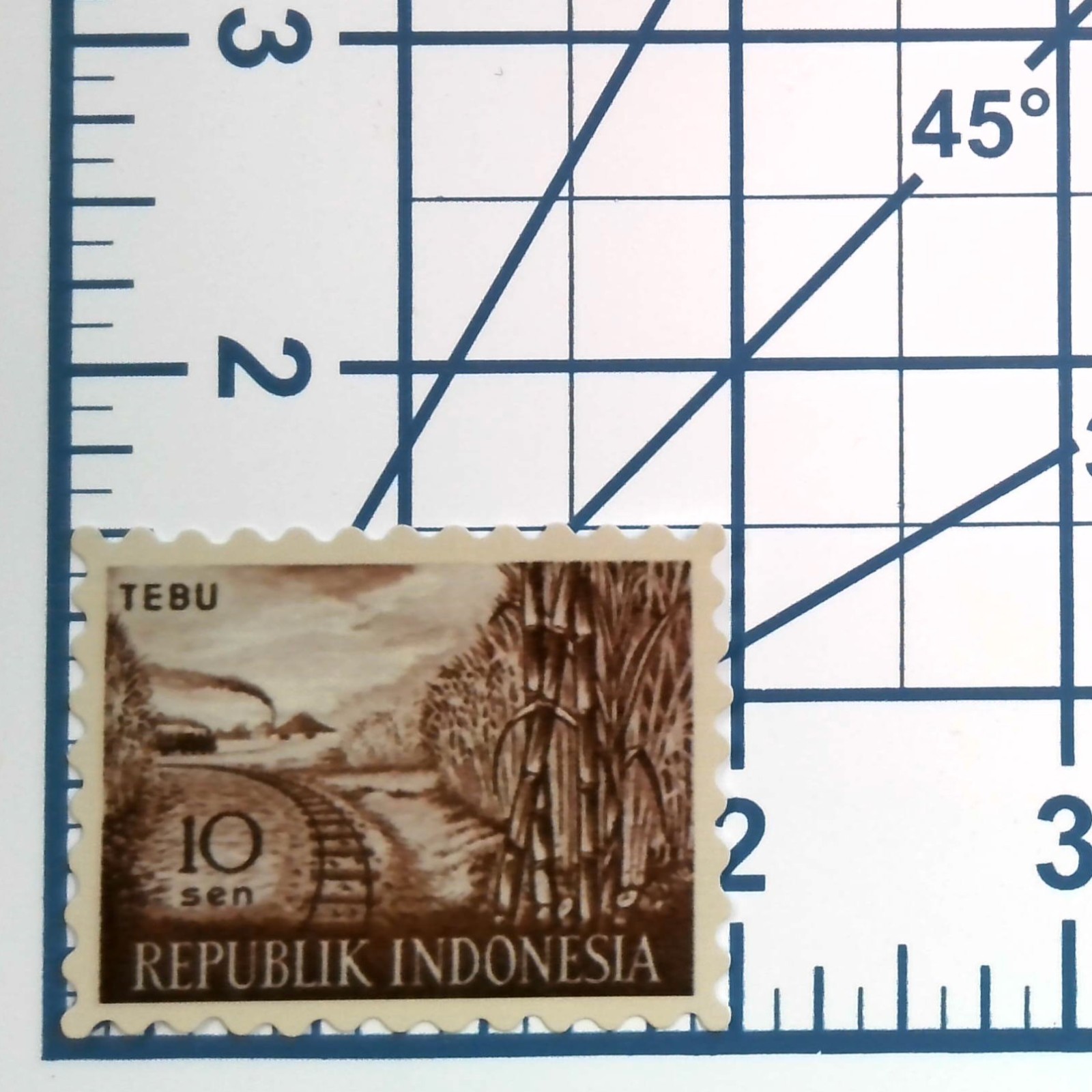 Vintage Indonesia Postage Stamp Sticker 10 Sen Tebu Sugar Cane Vinyl Decal Train