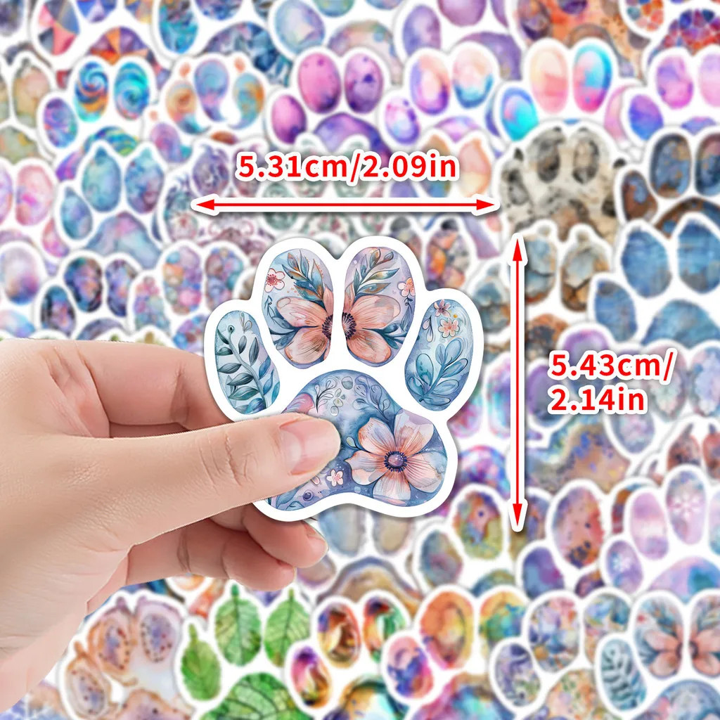 50PCS Watercolor Paw Print Graffiti Stickers – Cartoon Cat Footprint Decor for W