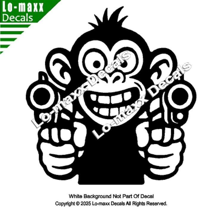 Monkey With Guns Die Cut Sticker Vinyl Decal For Car Fridge Locker Laptop