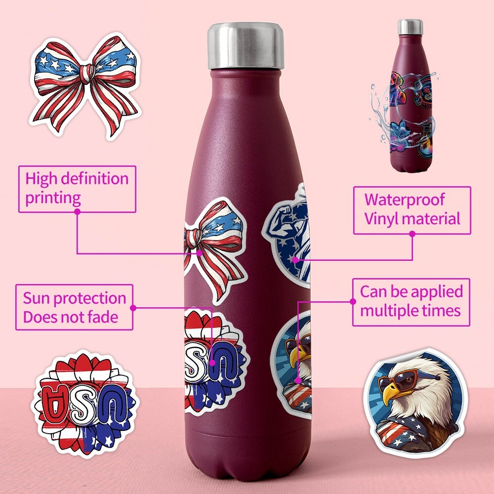50pcs Waterproof Vinyl Stickers Independence Day 4th Of July Holiday Window Auto