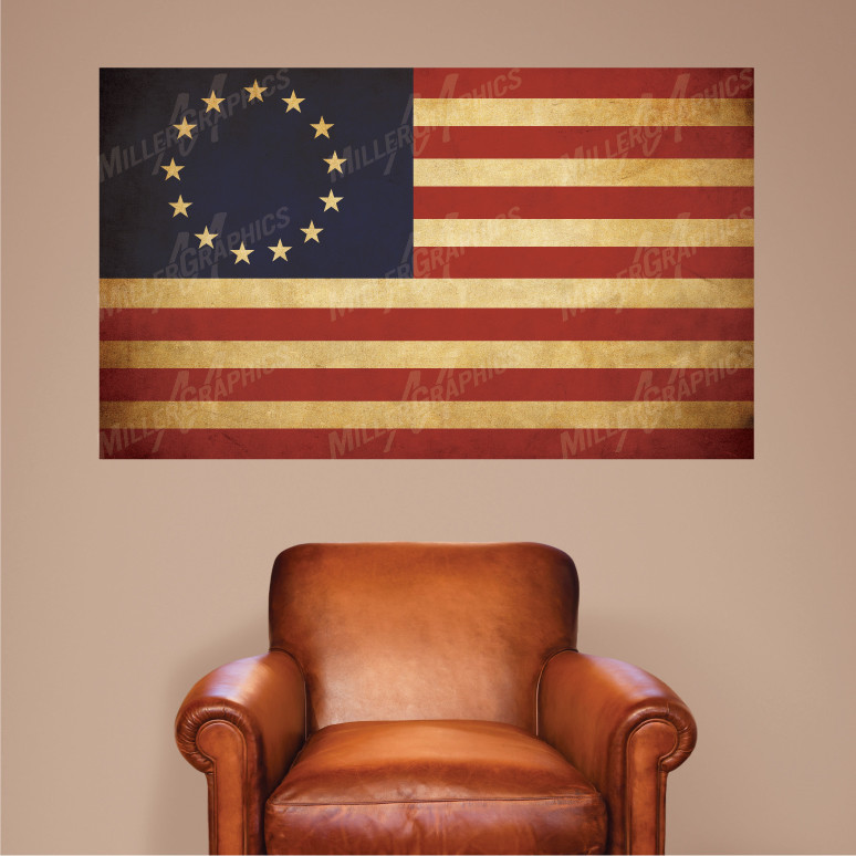 Vintage 13 Star American Flag Distressed Vinyl Wall Decal Sticker Graphic Mural