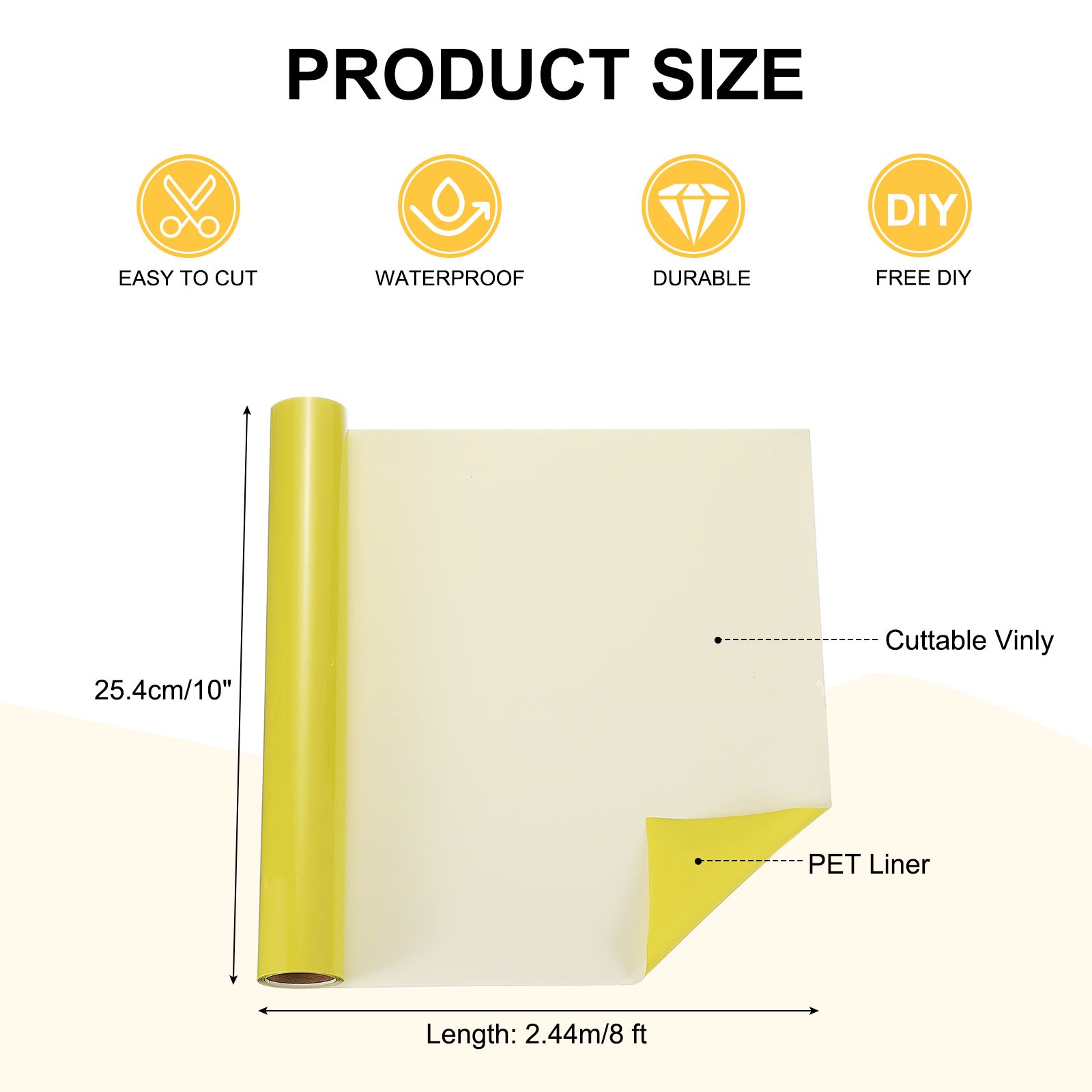 Light yellow vinyl adhesive film for decals, 10x240cm