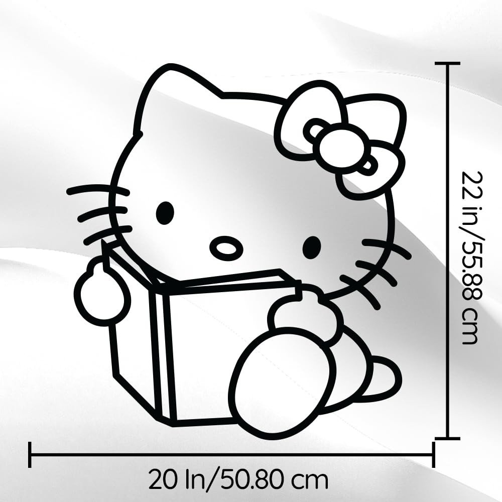 Reading Hello Kitty Black Vinyl Wall Decal – 20" x 22" Kawaii Aesthetic Wall …