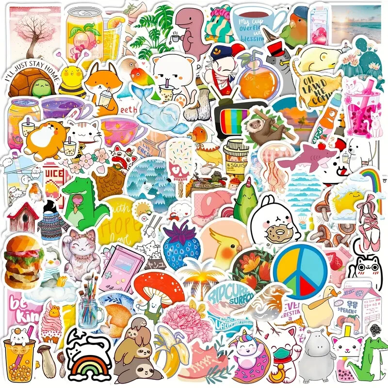 50 Random Fun Cute Cartoon Art Realistic Stickers – Laptop/ Water Bottle/ Notes