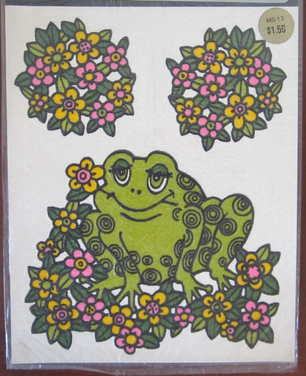 Meyercord VintageTwo Way View Glass Door Decorations Frog Flowers ~ NOS