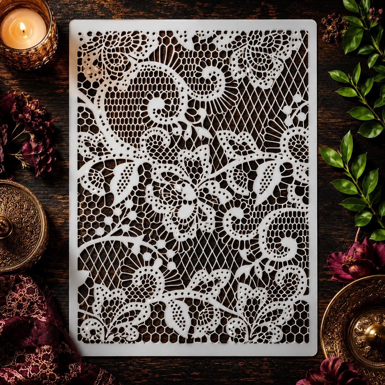 Floral Lace Stencil Large Reusable Mylar Wall Stencil For Painting Art
