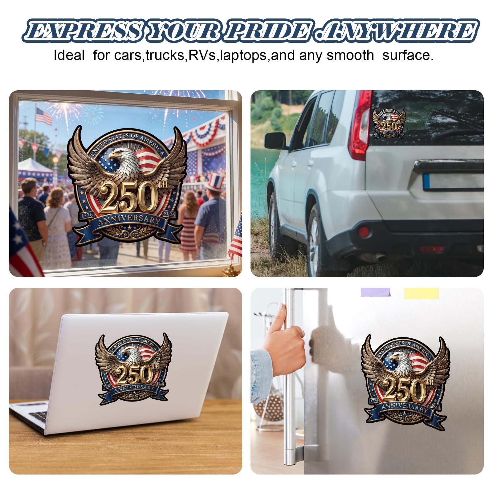 5 Pcs 250th Anniversary Car Sticker 8.27" x 8.27" USA Patriotic Eagle Decal 4th